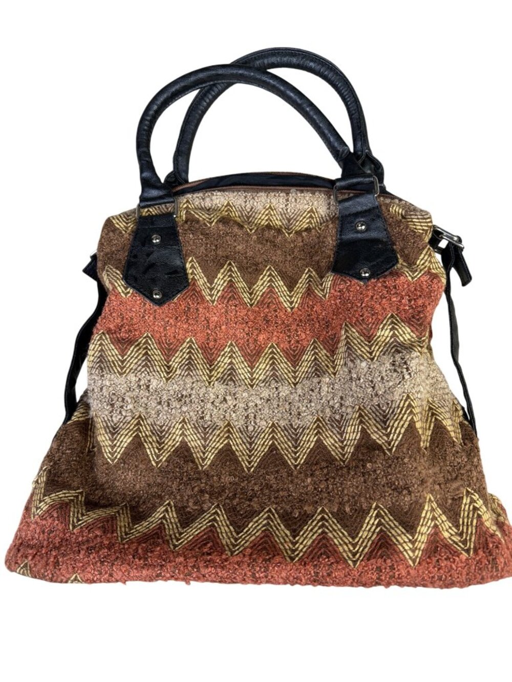Versona Zigzag Pattern Tote Bag With Faux Leather Handles & Base - Multicolor